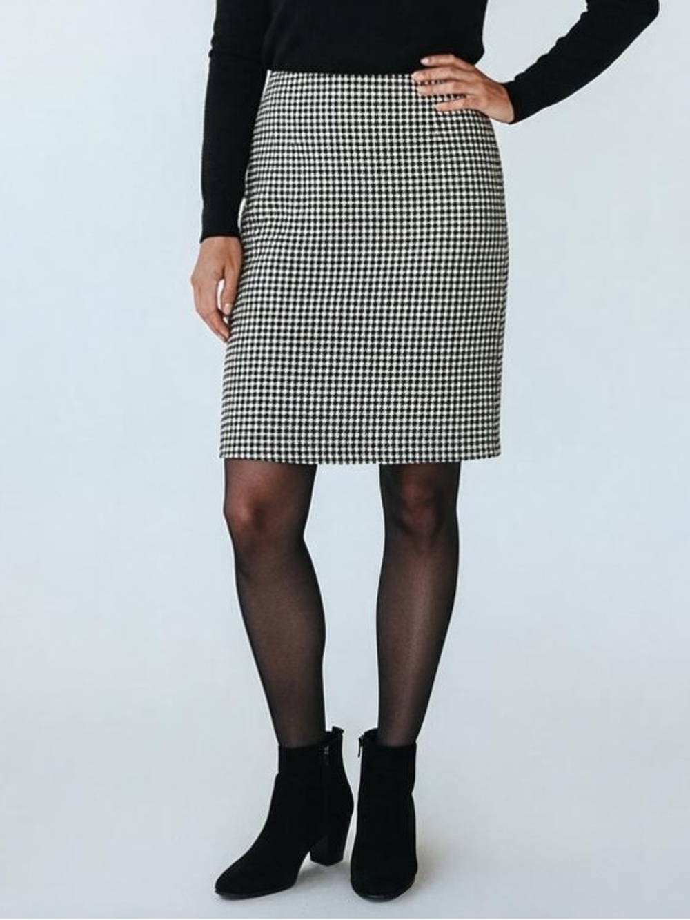 Talbots Wool Blend Black and White Checked Micro Houndstooth Mini Skirt, 4